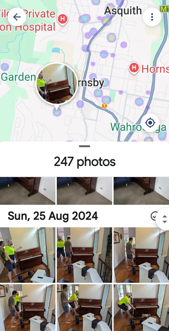 Map showing 247 Careful Movers job photos across Hornsby, Asquith and Wahroonga