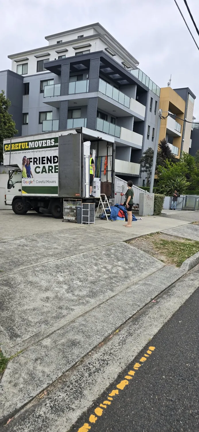 Careful Movers crew unloading a truck at a Hornsby apartment move
