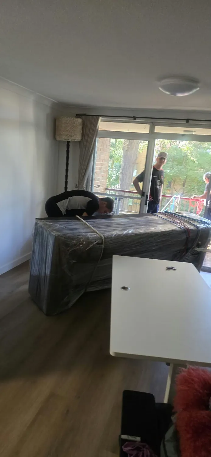Lounge wrapped and ready to move from a Hornsby apartment